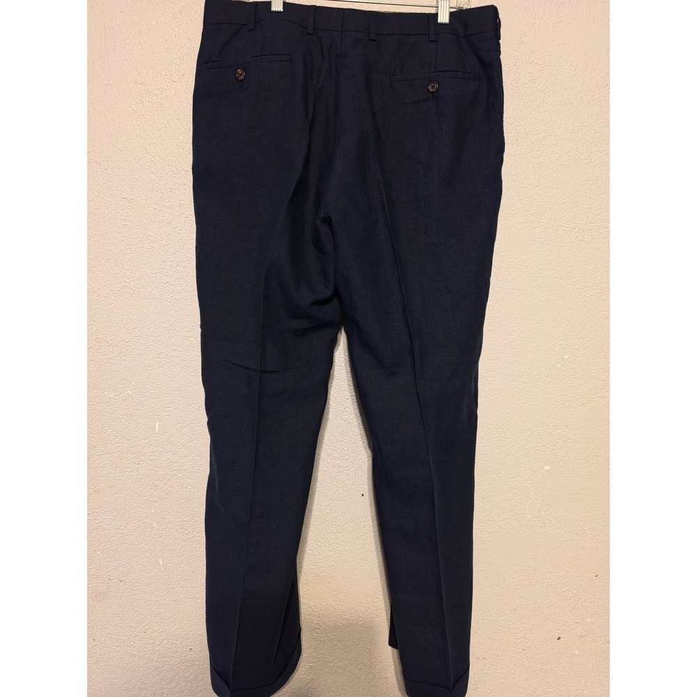 Ralph Lauren Purple Label S 34 Navy Blue Linen Pleated Cuffed Pants Italy LikeNe - Picture 5 of 16